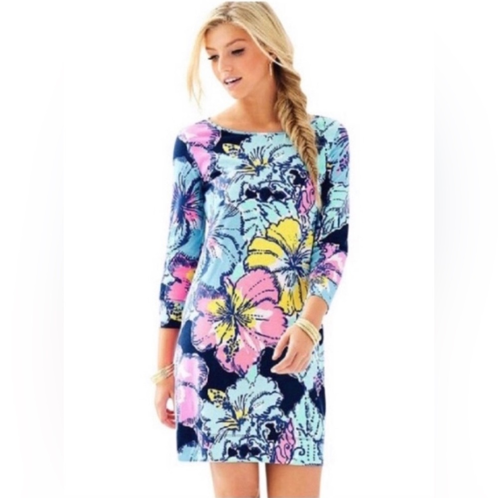 Lilly Pulitzer Marlowe Dress, Size Small, in Navy  Big Flirt Hibiscus